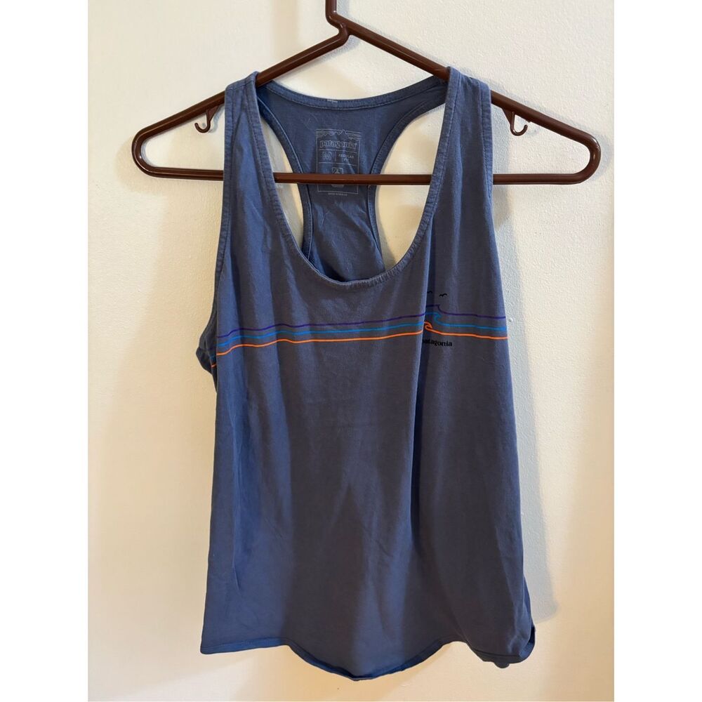 Patagonia Blue Tank Top with Multicolor Stripes